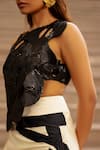 Buy_AK-OK_Black Cotton Sequins Asymmetric Embroidered Cutwork Top _Online_at_Aza_Fashions
