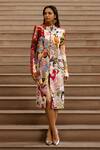 AK-OK_Multi Color Cotton Printed Abstract Band Collar Thread Embroidered Jacket _Online_at_Aza_Fashions