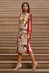 Shop_AK-OK_Multi Color Cotton Printed Abstract Band Collar Thread Embroidered Jacket _Online_at_Aza_Fashions