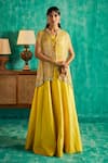 Buy_Shian_Yellow Georgette Hand Embellished Cape Kalidaar Sharara Set  _at_Aza_Fashions