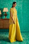 Shop_Shian_Yellow Georgette Hand Embellished Cape Kalidaar Sharara Set  _at_Aza_Fashions