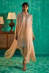 Buy_Shian_Peach Georgette Embroidered Crystal High Embellished Cape Pant Set  _at_Aza_Fashions