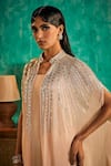 Shian_Peach Georgette Embroidered Crystal High Embellished Cape Pant Set  _Online_at_Aza_Fashions