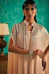 Buy_Shian_Peach Georgette Embroidered Crystal High Embellished Cape Pant Set  _Online_at_Aza_Fashions