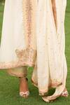 Safaa_White Vegan Silk Woven And Embroidered Floral Stripe V Eshaal A-line Kurta Set _Online_at_Aza_Fashions