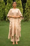 Buy_Safaa_Ivory Vegan Silk Woven And Embroidered Floral Keyhole Layla Kaftan & Pant Set _at_Aza_Fashions