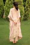 Shop_Safaa_Ivory Vegan Silk Woven And Embroidered Floral Keyhole Melia Kaftan & Pant Set _at_Aza_Fashions