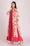 Tanu Malhotra_Peach Cotton Silk Printed Floral Round Tiered Dress With Jacket  _Online_at_Aza_Fashions