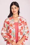 Buy_Tanu Malhotra_Peach Cotton Silk Printed Floral Round Tiered Dress With Jacket  _Online_at_Aza_Fashions