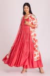 Shop_Tanu Malhotra_Peach Cotton Silk Printed Floral Round Tiered Dress With Jacket  _Online_at_Aza_Fashions