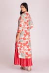 Shop_Tanu Malhotra_Peach Cotton Silk Printed Floral Round Tiered Dress With Jacket  _at_Aza_Fashions