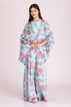 Buy_Tanu Malhotra_Blue Cotton, Silk Sequins, Beads Round Neck Floral Digital Print Cape Pant Set_at_Aza_Fashions