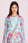 Tanu Malhotra_Blue Cotton, Silk Sequins, Beads Round Neck Floral Digital Print Cape Pant Set_Online_at_Aza_Fashions