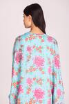 Shop_Tanu Malhotra_Blue Cotton, Silk Sequins, Beads Round Neck Floral Digital Print Cape Pant Set_Online_at_Aza_Fashions