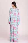 Shop_Tanu Malhotra_Blue Cotton, Silk Sequins, Beads Round Neck Floral Digital Print Cape Pant Set_at_Aza_Fashions
