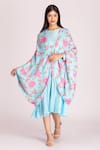 Buy_Tanu Malhotra_Blue Cotton Silk Digital Printed Floral Round Cape With Dress  _at_Aza_Fashions