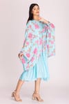 Tanu Malhotra_Blue Cotton Silk Digital Printed Floral Round Cape With Dress  _Online_at_Aza_Fashions