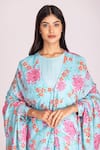 Buy_Tanu Malhotra_Blue Cotton Silk Digital Printed Floral Round Cape With Dress  _Online_at_Aza_Fashions