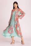 Tanu Malhotra_Multi Color Cotton Silk Printed Floral Asymmetric Jacket With Dress  _Online_at_Aza_Fashions