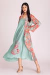 Tanu Malhotra_Multi Color Cotton Silk Printed Floral Asymmetric Jacket With Dress  _at_Aza_Fashions