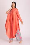 Tanu Malhotra_Peach Cotton Silk Digital Printed Patchwork Kaftan And Palazzo Set  _Online_at_Aza_Fashions