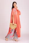 Shop_Tanu Malhotra_Peach Cotton Silk Digital Printed Patchwork Kaftan And Palazzo Set  _Online_at_Aza_Fashions