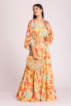 Tanu Malhotra_Yellow Cotton Silk Digital Printed Floral V Neck Crop Top And Skirt Set _at_Aza_Fashions