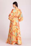 Shop_Tanu Malhotra_Yellow Cotton Silk Digital Printed Floral V Neck Crop Top And Skirt Set _at_Aza_Fashions