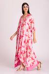 Buy_Tanu Malhotra_Pink Cotton Silk Digital Printed Floral V High-low Kaftan With Inner _at_Aza_Fashions