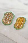Shop_Joules by Radhika_Green Applique, Beads Agate Embellished Earrings _at_Aza_Fashions