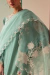 Shop_Chandrima_Green Silk Organza Cut Work Floral Mughal Bloom Applique And Dupatta _at_Aza_Fashions