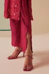 Chandrima_Fuchsia Chanderi Embroidered Beads Round Kurta And Straight Pant Set _Online_at_Aza_Fashions