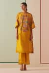 Buy_Chandrima_Yellow Chanderi Embroidered Beads Round Kurta And Pant Set _at_Aza_Fashions