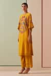 Chandrima_Yellow Chanderi Embroidered Beads Round Kurta And Pant Set _Online_at_Aza_Fashions