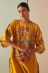 Shop_Chandrima_Yellow Chanderi Embroidered Beads Round Kurta And Pant Set _Online_at_Aza_Fashions