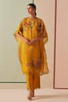 Buy_Chandrima_Yellow Silk Organza, Cotton Cut Work, Beads Cutwork Embroidered Kurta And Pant Set _at_Aza_Fashions
