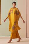 Chandrima_Yellow Silk Organza, Cotton Cut Work, Beads Cutwork Embroidered Kurta And Pant Set _Online_at_Aza_Fashions
