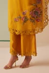 Chandrima_Yellow Silk Organza, Cotton Cut Work, Beads Cutwork Embroidered Kurta And Pant Set _at_Aza_Fashions