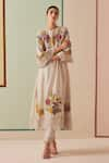 Chandrima_Ivory Chanderi Applique Embroidered Beads Round Kurta And Pant Set _Online_at_Aza_Fashions