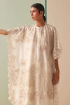 Buy_Chandrima_Ivory Silk Organza Embroidered Beads Round Kurta _Online_at_Aza_Fashions