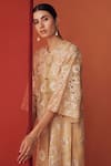 Shop_Chandrima_Beige Silk Organza Applique Embroidered Cutwork Round Jacket _Online_at_Aza_Fashions