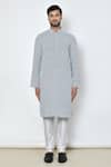 Buy_Arihant Rai Sinha_Grey Dupion Silk Embroidered Thread Work Kurta And Churidar Set_Online_at_Aza_Fashions