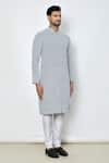 Arihant Rai Sinha_Grey Dupion Silk Embroidered Thread Work Kurta And Churidar Set_at_Aza_Fashions