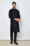 Buy_Arihant Rai Sinha_Black Dupion Raw Silk Plain Full Sleeve Kurta With Churidar _at_Aza_Fashions