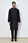 Buy_Arihant Rai Sinha_Black Dupion Raw Silk Plain Full Sleeve Kurta With Churidar _Online_at_Aza_Fashions