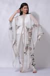 Shop_Sonali Gupta_White 50% Silk Embroidered Floral Asymmetric Cape Pant Set  _Online_at_Aza_Fashions