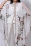 Sonali Gupta_White 50% Silk Embroidered Floral Asymmetric Cape Pant Set  _at_Aza_Fashions