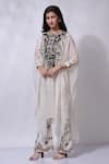 Shop_Sonali Gupta_White 50% Silk Embroidered Kiran Dori Hand Asymmetric Kaftan Pant Set  _Online_at_Aza_Fashions