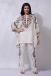 Buy_Sonali Gupta_White Silk Floral Embroidered Pocho And Pant Set _at_Aza_Fashions