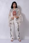 Sonali Gupta_Ivory Silk Floral Embroidered Jacket Pant Set _Online_at_Aza_Fashions